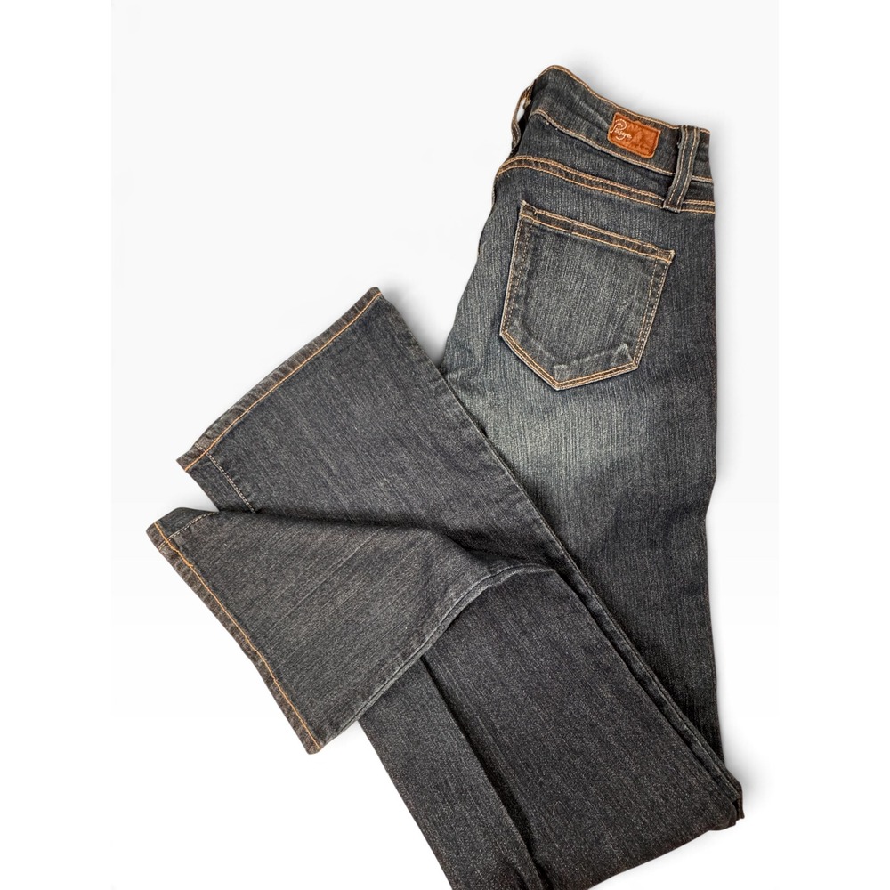 Paige Holly Petite Dark Wash Flare Jeans Size 24 Low Rise Denim Made in USA Y2K